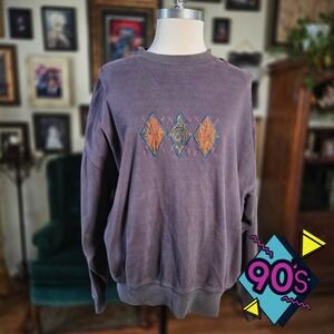 Hugo Boss Sweatshirt Vintage 90s XL Grey Embroidered Diamond Pullover Mens Rare